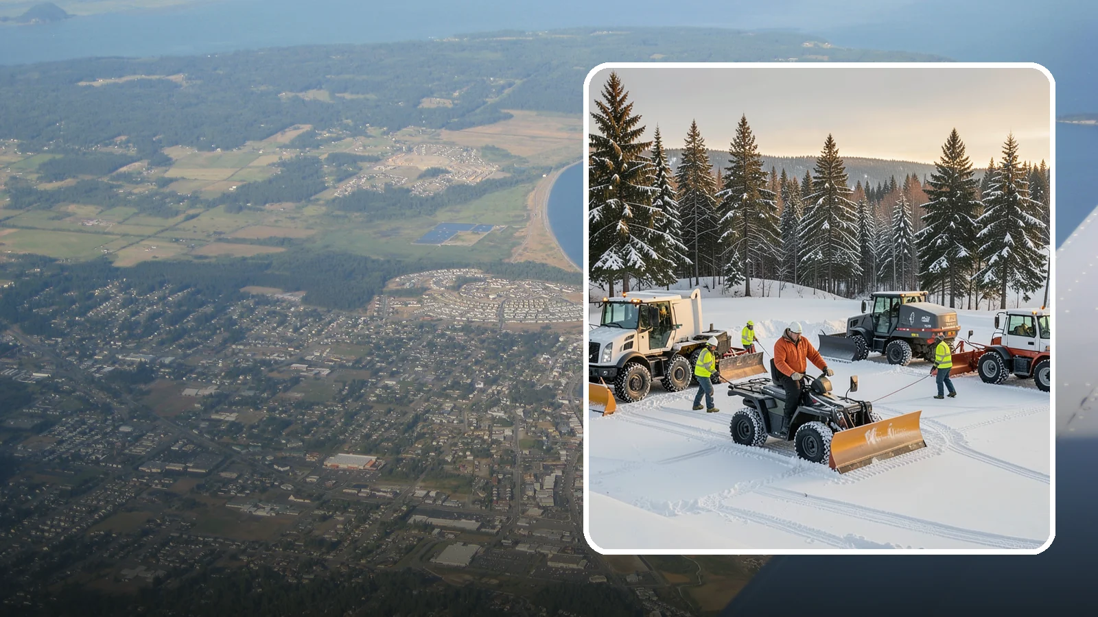 Snow Pusher Service in Oak Harbor, Island County, WA - Our box-blade snow pushers clear wide open lots quickly by moving large volumes in every pass.