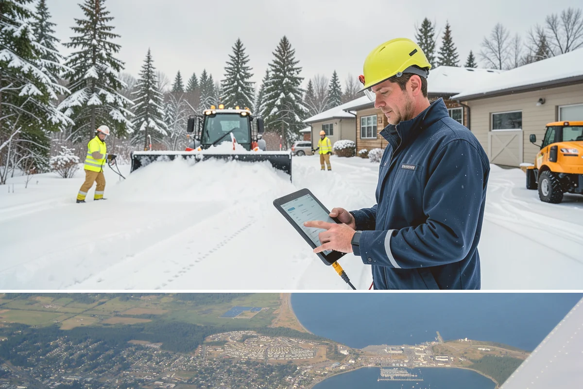 Snow Pusher Service in Oak Harbor, Island County, WA - Snow pusher service is in demand throughout the lowland snow season from late November through February on large commercial lots.