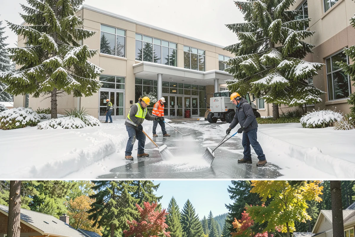 Snow Pusher Service in Orting, Pierce County, WA - Snow pusher service is in demand throughout the lowland snow season from late November through February on large commercial lots.