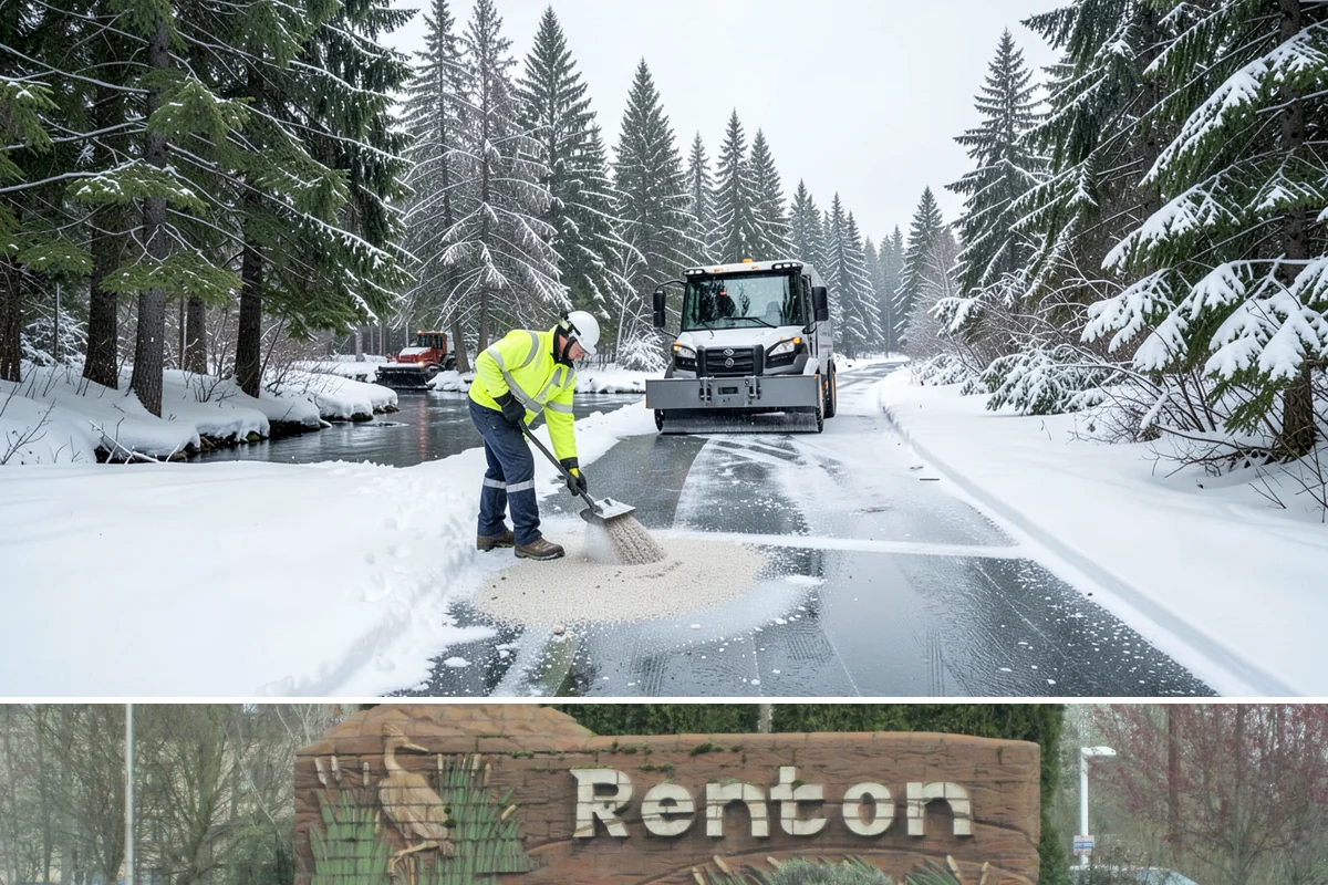 Snow Pusher Service in Renton, King County, WA - Snow pusher service is in demand throughout the lowland snow season from late November through February on large commercial lots.