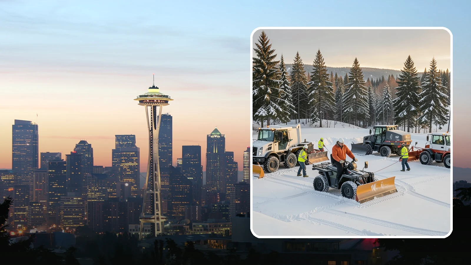 Snow Pusher Service in Seattle, King County, WA - Our box-blade snow pushers clear wide open lots quickly by moving large volumes in every pass.