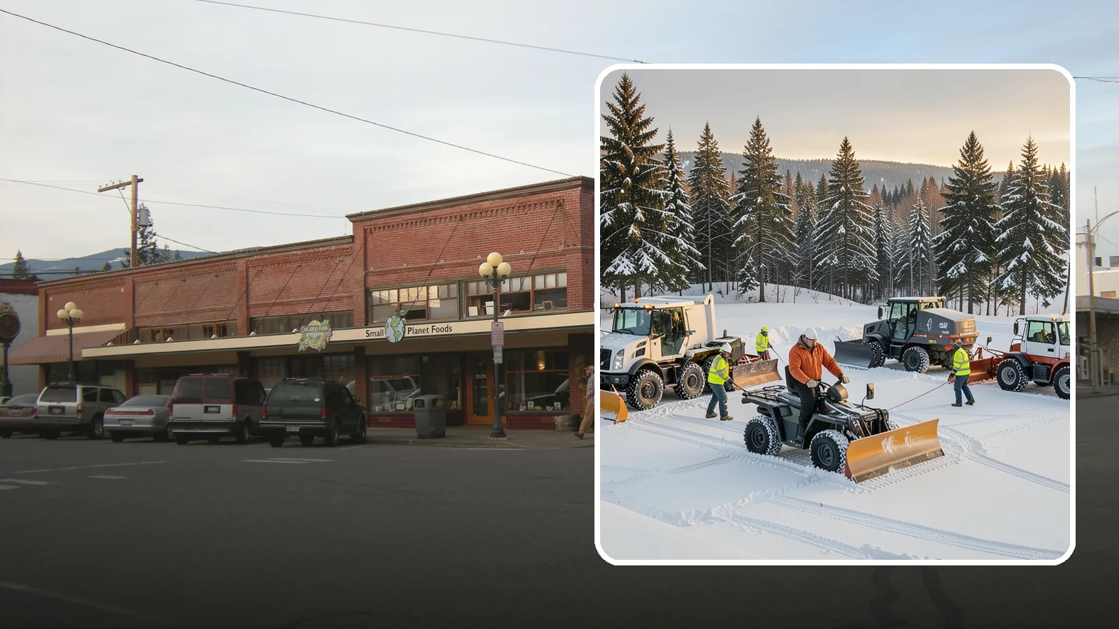 Snow Pusher Service in Sedro-Woolley, Skagit County, WA - Our box-blade snow pushers clear wide open lots quickly by moving large volumes in every pass.