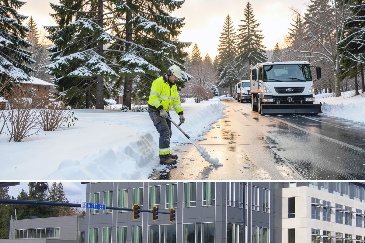 Snow Pusher Service in Shoreline, King County, WA - Snow pusher service is in demand throughout the lowland snow season from late November through February on large commercial lots.