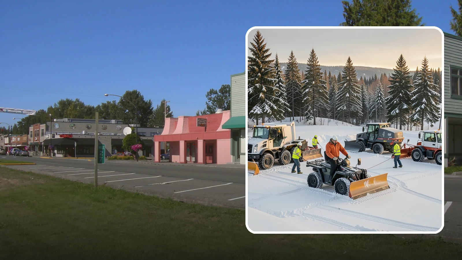 Snow Pusher Service in Snoqualmie, King County, WA - Our box-blade snow pushers clear wide open lots quickly by moving large volumes in every pass.