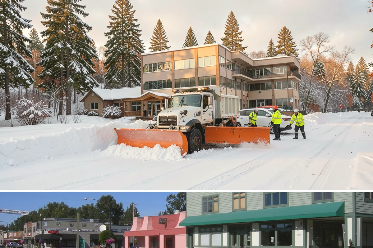 Snow Pusher Service in Snoqualmie, King County, WA - Snow pusher service is in demand throughout the lowland snow season from late November through February on large commercial lots.