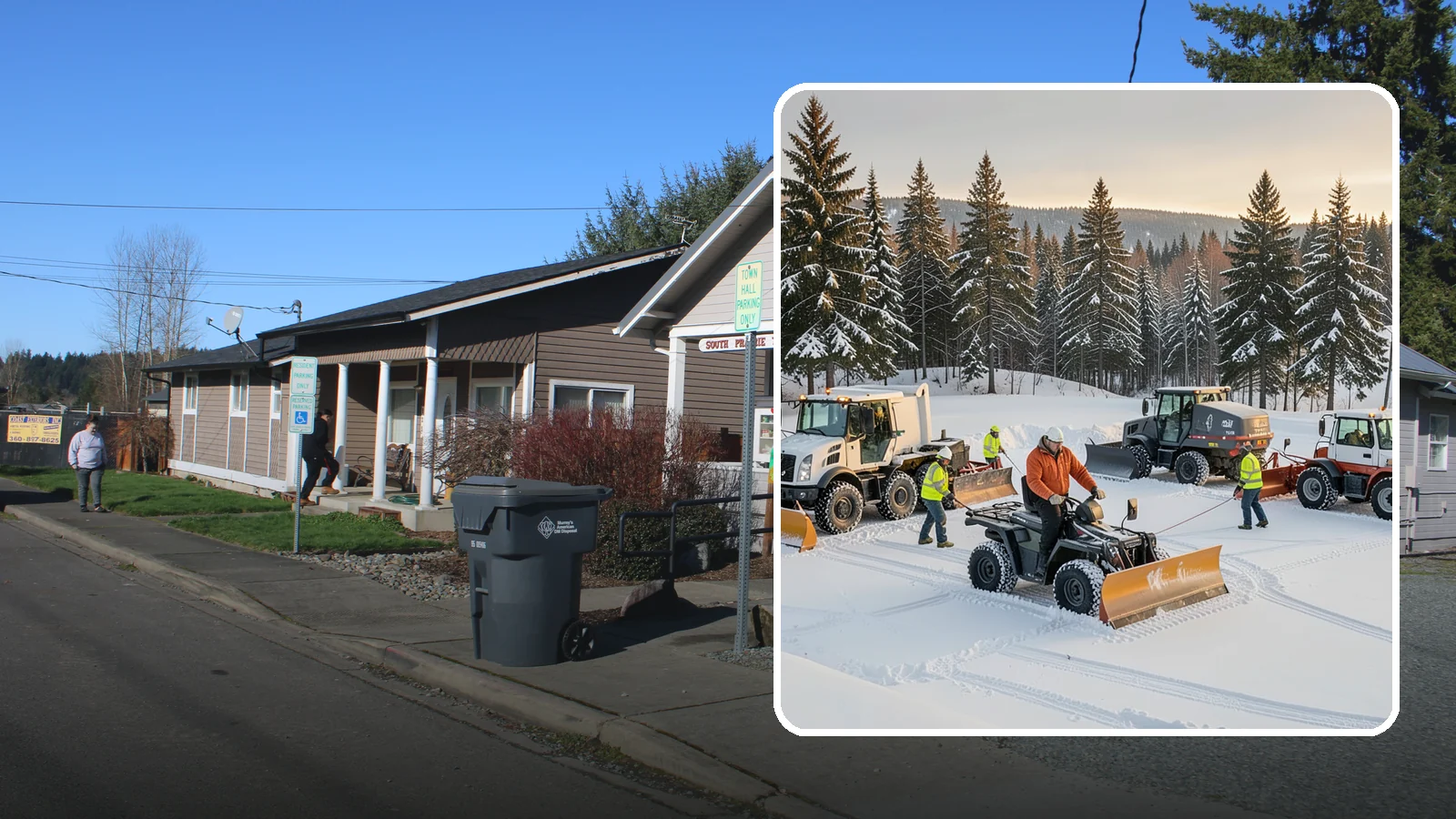 Snow Pusher Service in South Prairie, Pierce County, WA - Our box-blade snow pushers clear wide open lots quickly by moving large volumes in every pass.