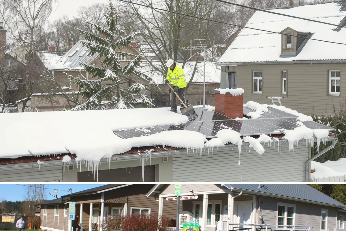 Snow Pusher Service in South Prairie, Pierce County, WA - Snow pusher service is in demand throughout the lowland snow season from late November through February on large commercial lots.