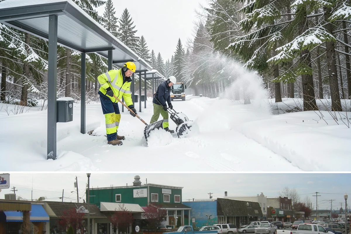 Snow Pusher Service in Stanwood, Snohomish County, WA - Snow pusher service is in demand throughout the lowland snow season from late November through February on large commercial lots.