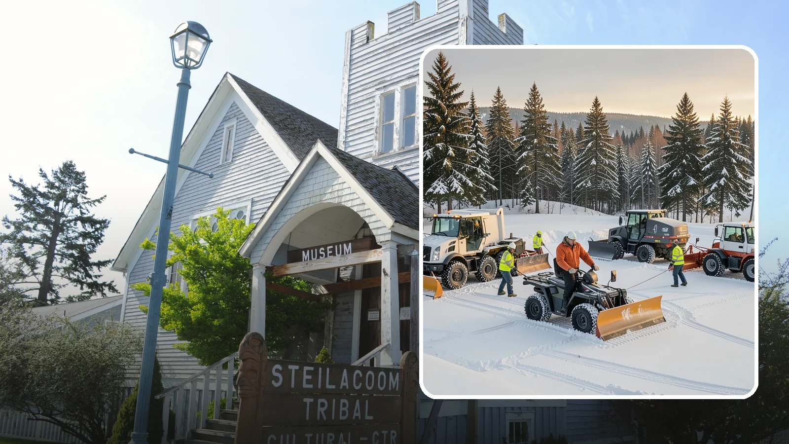 Snow Pusher Service in Steilacoom, Pierce County, WA - Our box-blade snow pushers clear wide open lots quickly by moving large volumes in every pass.