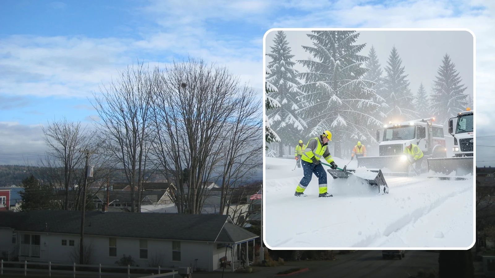 Snow Squall Response in Langley, Island County, WA - We respond to sudden, intense snow squalls that drop visibility and dump quick accumulation across your property.