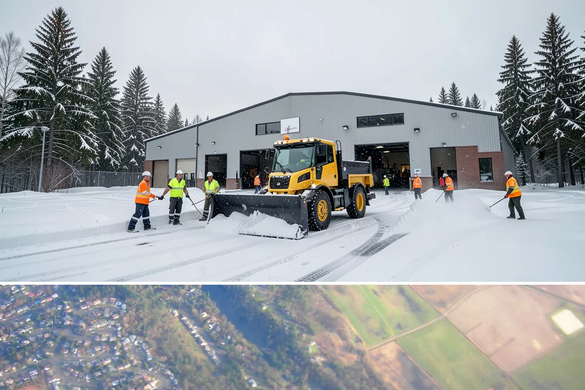 Snow Stacking in Algona, King County, WA - Snow stacking matters throughout the plowing season as each storm adds to the piles that must stay organized and out of the way.