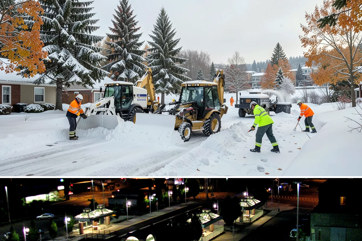 Snow Stacking in Auburn, King County, WA - Snow stacking matters throughout the plowing season as each storm adds to the piles that must stay organized and out of the way.