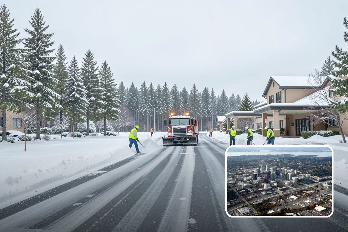 Snow Stacking in Bellevue, King County, WA - Preserves the most parking and open space