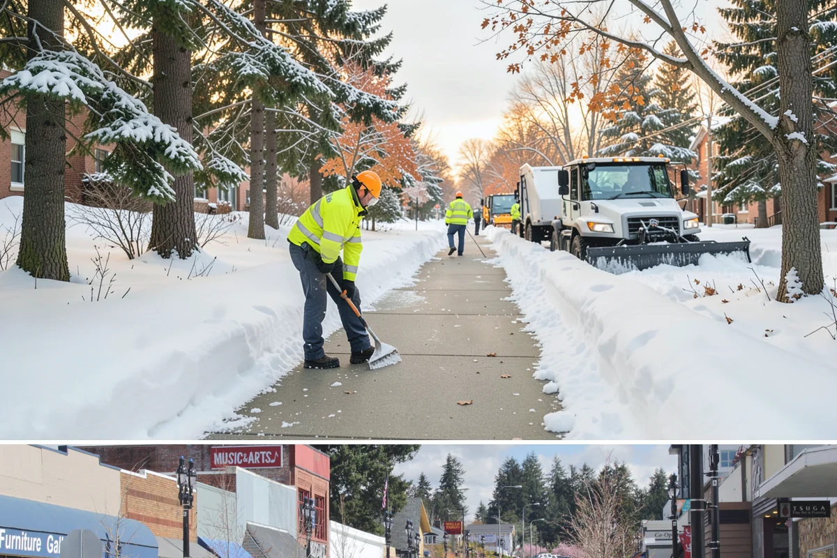 Snow Stacking in Bothell, King County, WA - Snow stacking matters throughout the plowing season as each storm adds to the piles that must stay organized and out of the way.