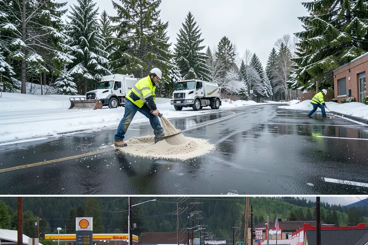 Snow Stacking in Granite Falls, Snohomish County, WA - Snow stacking matters throughout the plowing season as each storm adds to the piles that must stay organized and out of the way.