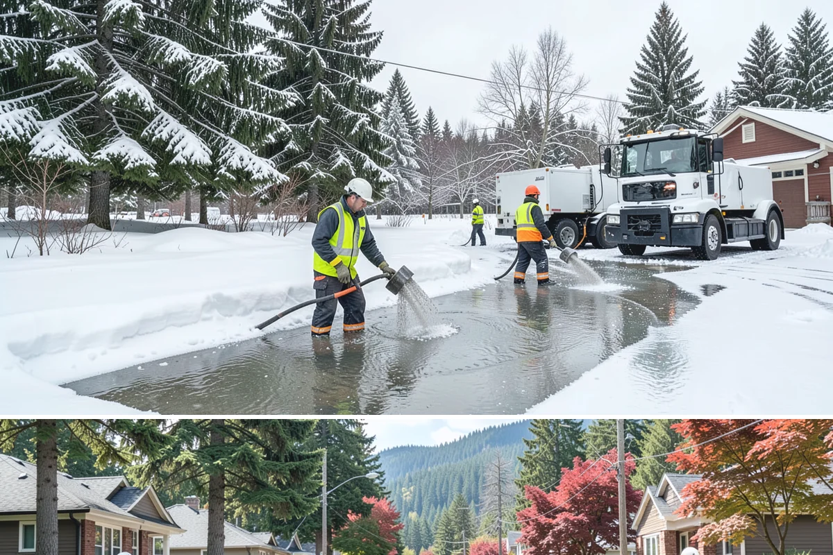Snow Stacking in Hunts Point, King County, WA - Snow stacking matters throughout the plowing season as each storm adds to the piles that must stay organized and out of the way.