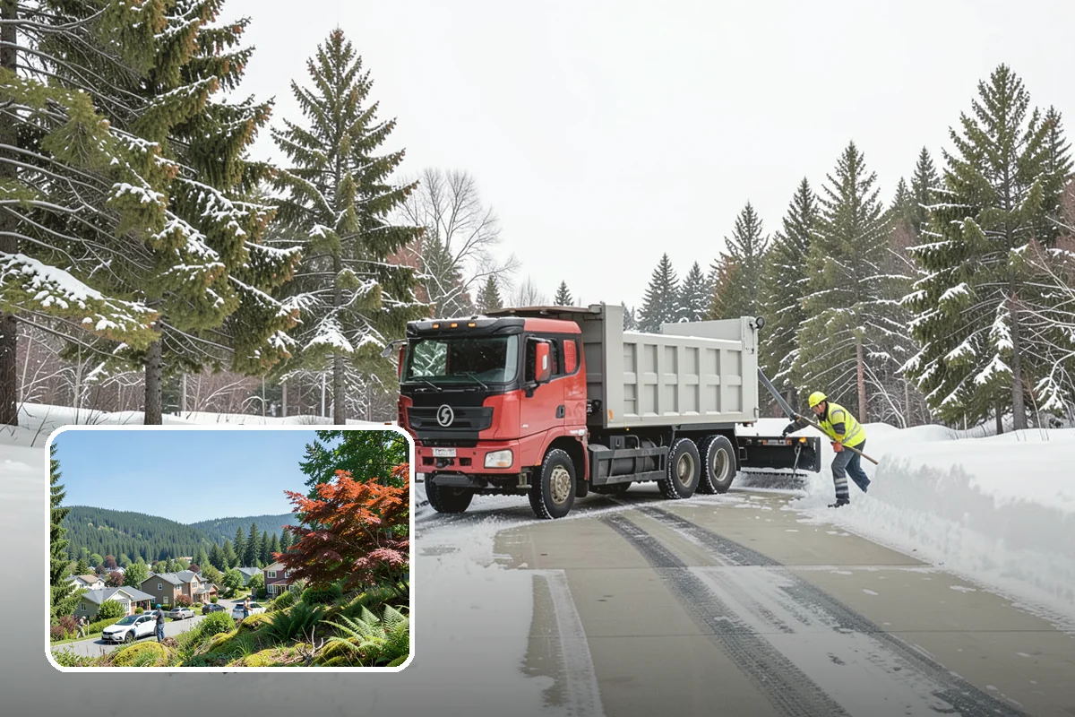 Snow Stacking in Index, Snohomish County, WA - Preserves the most parking and open space