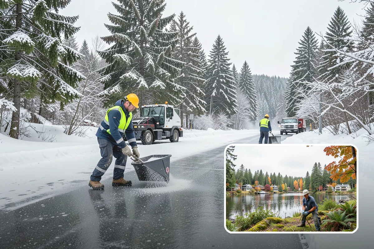 Snow Stacking in La Conner, Skagit County, WA - Preserves the most parking and open space