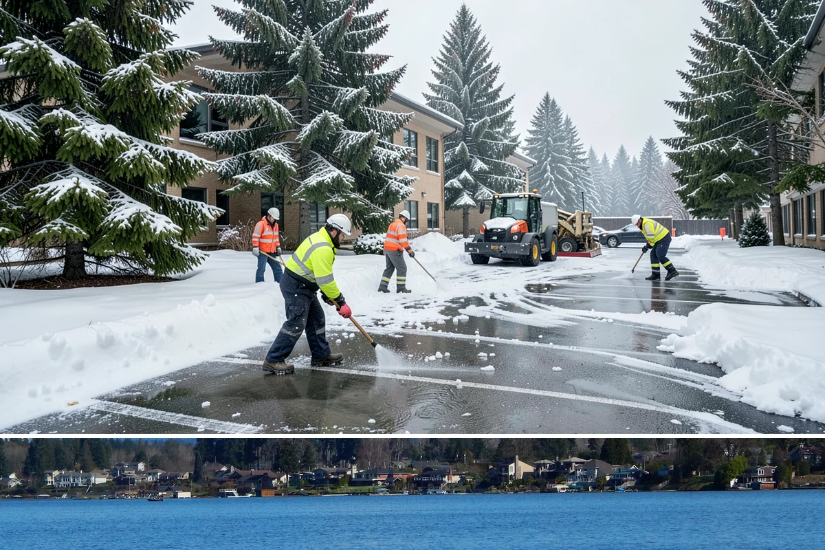 Snow Stacking in Lake Stevens, Snohomish County, WA - Snow stacking matters throughout the plowing season as each storm adds to the piles that must stay organized and out of the way.