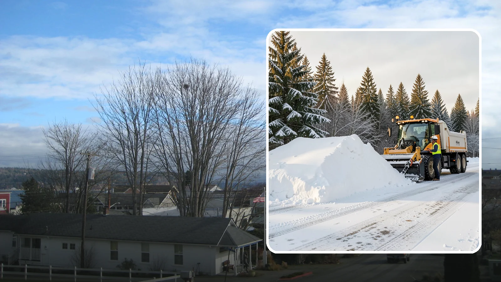 Snow Stacking in Langley, Island County, WA - We stack plowed snow into organized piles that maximize usable space and drain cleanly.