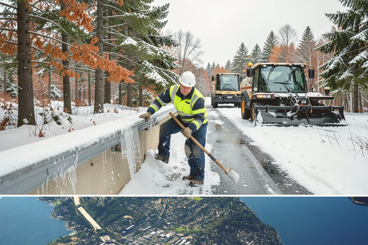 Snow Stacking in Mercer Island, King County, WA - Snow stacking matters throughout the plowing season as each storm adds to the piles that must stay organized and out of the way.