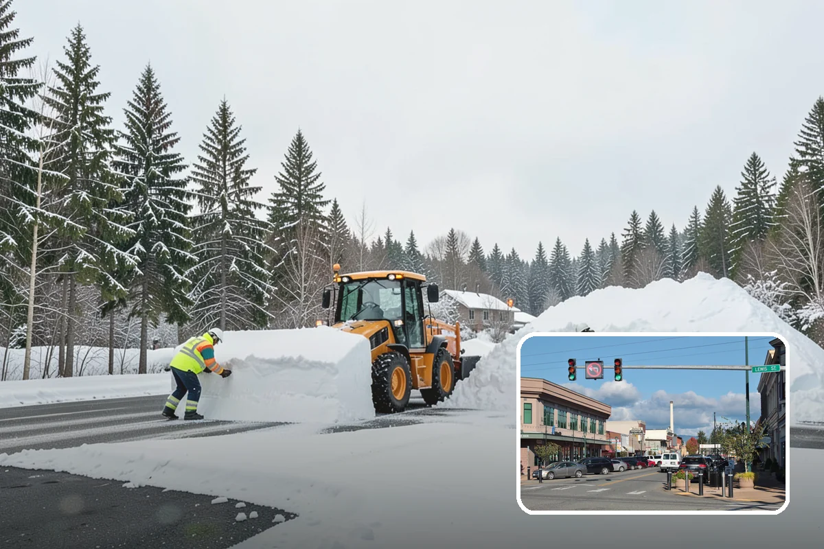 Snow Stacking in Monroe, Snohomish County, WA - Preserves the most parking and open space