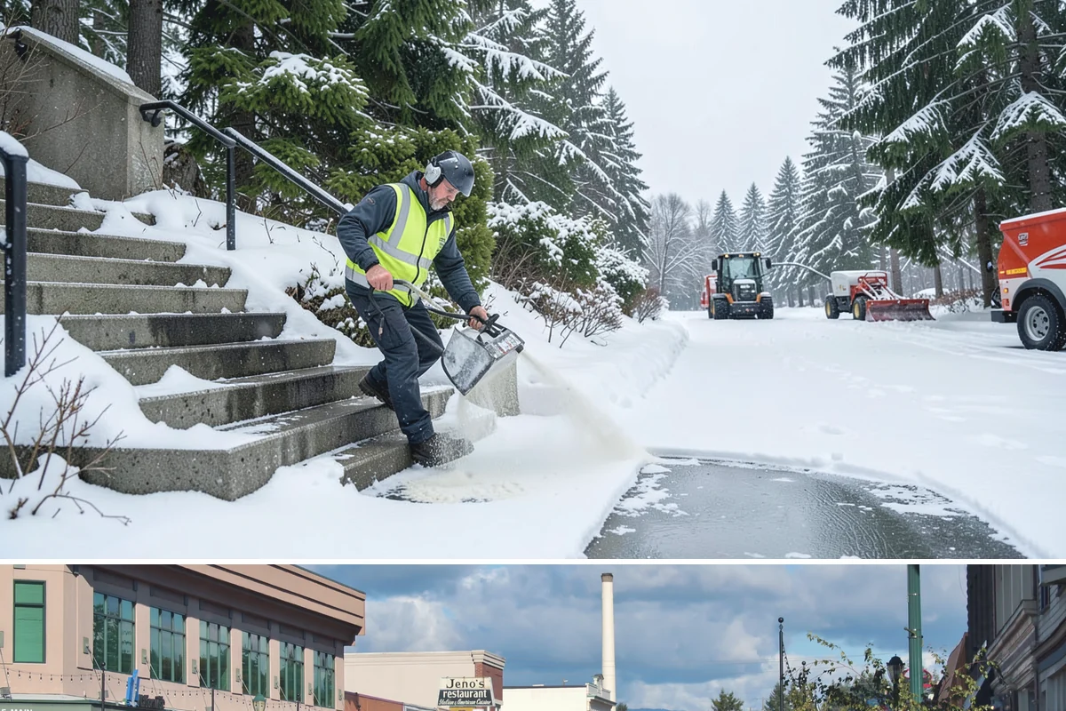 Snow Stacking in Monroe, Snohomish County, WA - Snow stacking matters throughout the plowing season as each storm adds to the piles that must stay organized and out of the way.