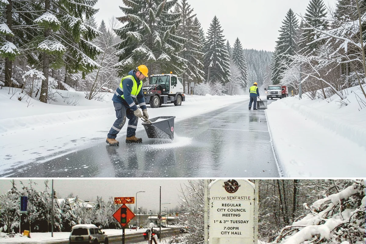 Snow Stacking in Newcastle, King County, WA - Snow stacking matters throughout the plowing season as each storm adds to the piles that must stay organized and out of the way.