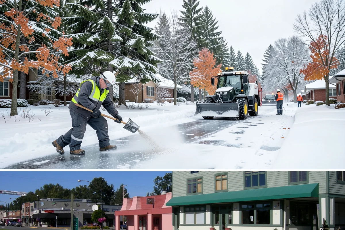 Snow Stacking in Snoqualmie, King County, WA - Snow stacking matters throughout the plowing season as each storm adds to the piles that must stay organized and out of the way.