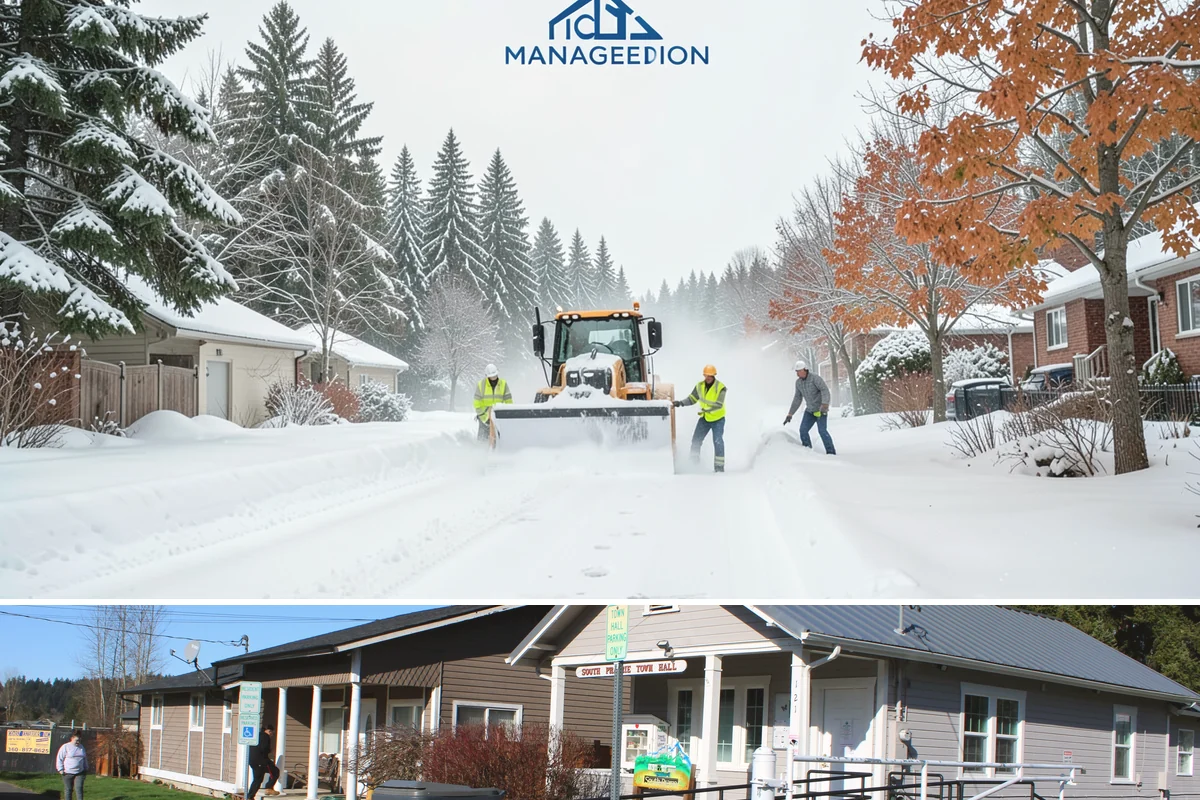 Snow Stacking in South Prairie, Pierce County, WA - Snow stacking matters throughout the plowing season as each storm adds to the piles that must stay organized and out of the way.