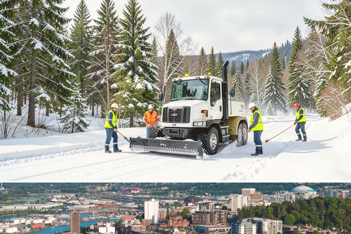 Snow Stacking in Tacoma, Pierce County, WA - Snow stacking matters throughout the plowing season as each storm adds to the piles that must stay organized and out of the way.