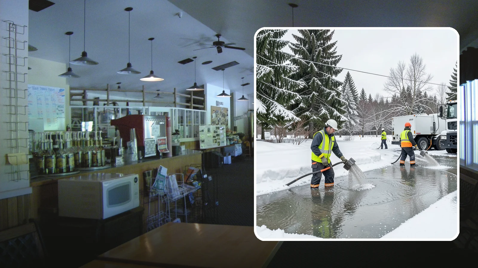 Snowmelt Flooding Cleanup in Black Diamond, King County, WA - When rapid snowmelt floods your property, we clear the water and treat surfaces before the refreeze sets in.