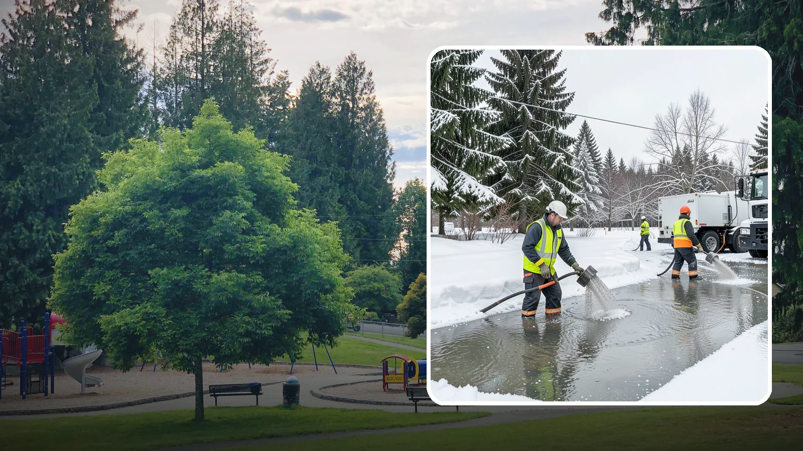 Snowmelt Flooding Cleanup in Bonney Lake, Pierce County, WA - When rapid snowmelt floods your property, we clear the water and treat surfaces before the refreeze sets in.