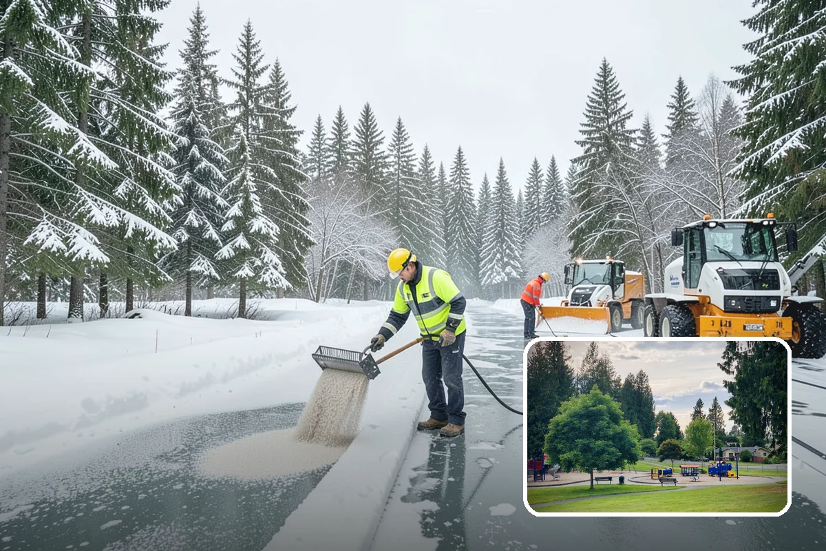 Snowmelt Flooding Cleanup in Bonney Lake, Pierce County, WA - Rapid clearing of ponded meltwater before it refreezes into sheets