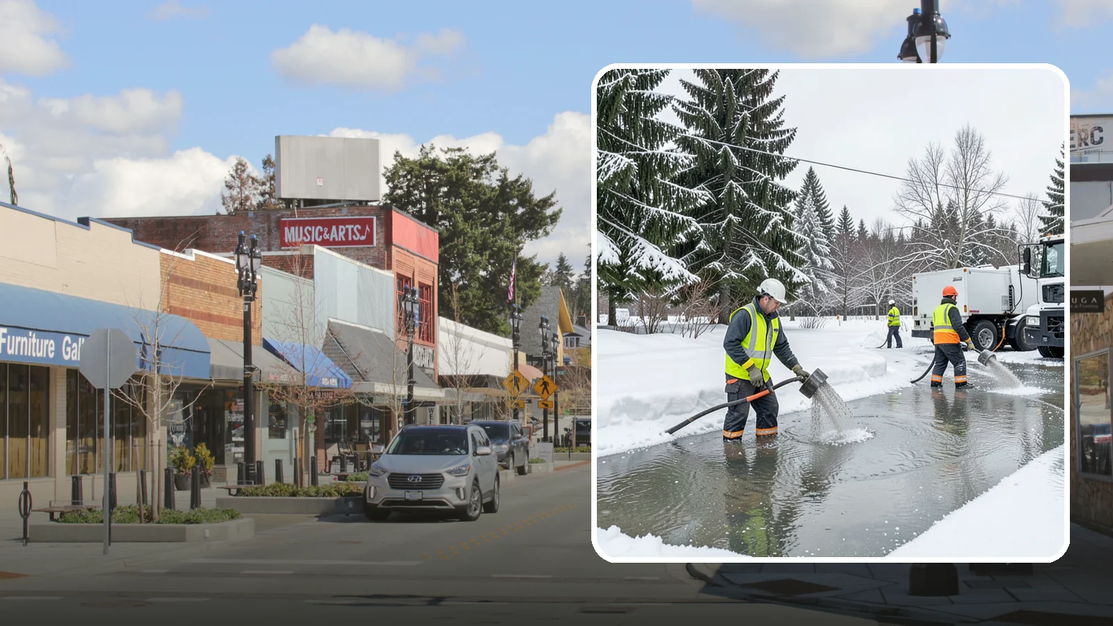 Snowmelt Flooding Cleanup in Bothell, King County, WA - When rapid snowmelt floods your property, we clear the water and treat surfaces before the refreeze sets in.