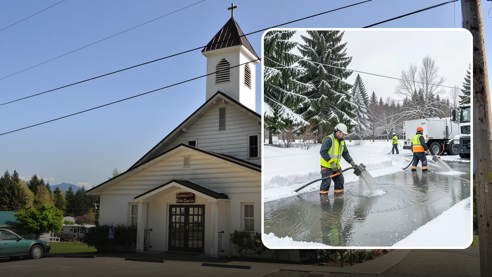 Snowmelt Flooding Cleanup in Concrete, Skagit County, WA - When rapid snowmelt floods your property, we clear the water and treat surfaces before the refreeze sets in.