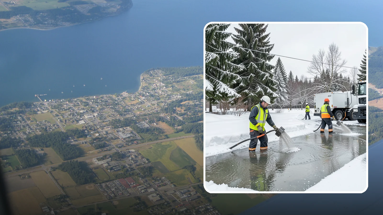Snowmelt Flooding Cleanup in Coupeville, Island County, WA - When rapid snowmelt floods your property, we clear the water and treat surfaces before the refreeze sets in.