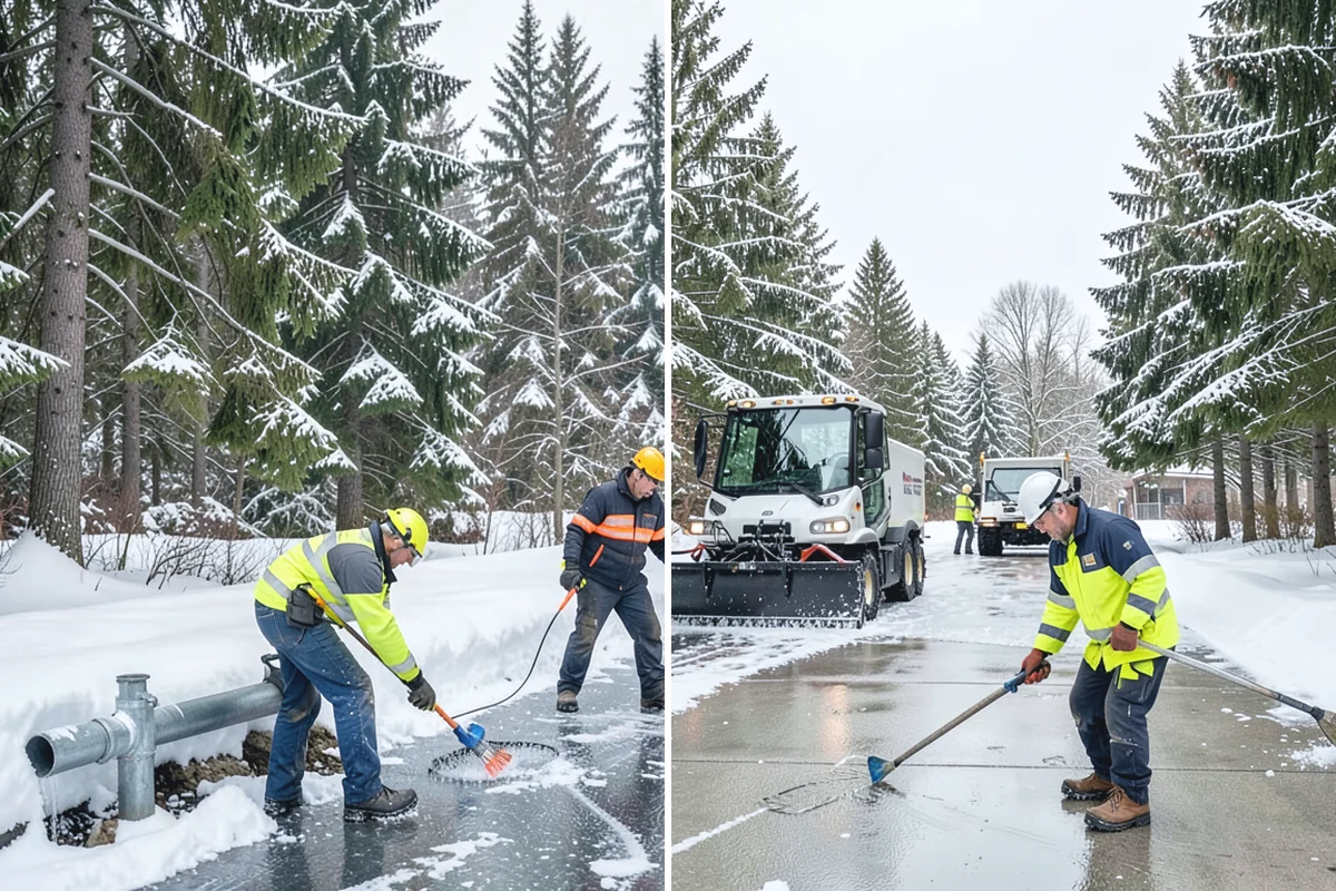 Snowmelt Flooding Cleanup in Des Moines, King County, WA - Identify ponding areas and locate blocked or frozen drains