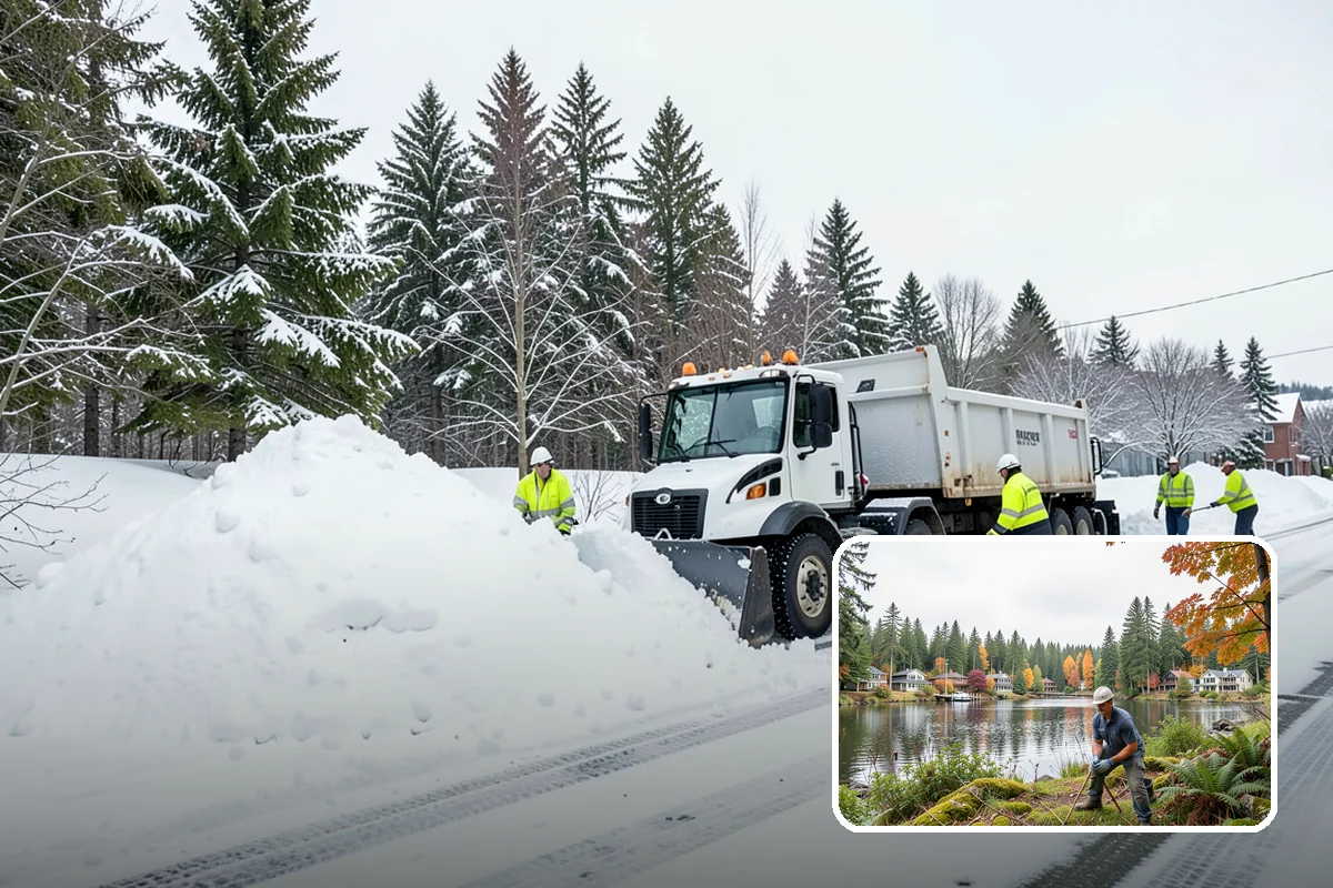 Snowmelt Flooding Cleanup in La Conner, Skagit County, WA - Rapid clearing of ponded meltwater before it refreezes into sheets