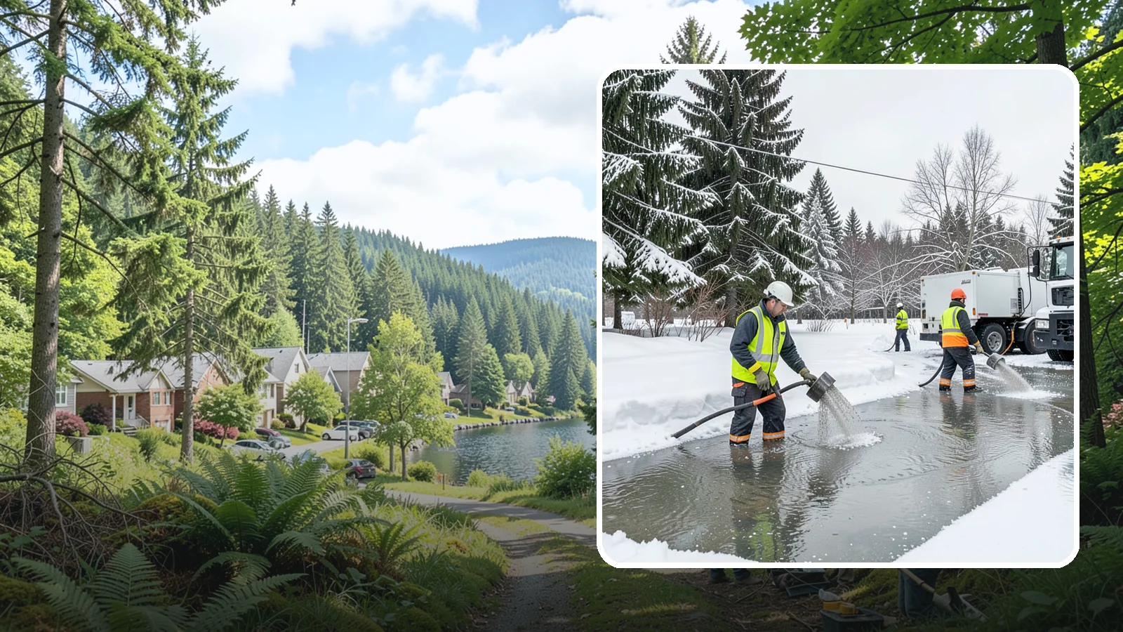 Snowmelt Flooding Cleanup in Lake Forest Park, King County, WA - When rapid snowmelt floods your property, we clear the water and treat surfaces before the refreeze sets in.