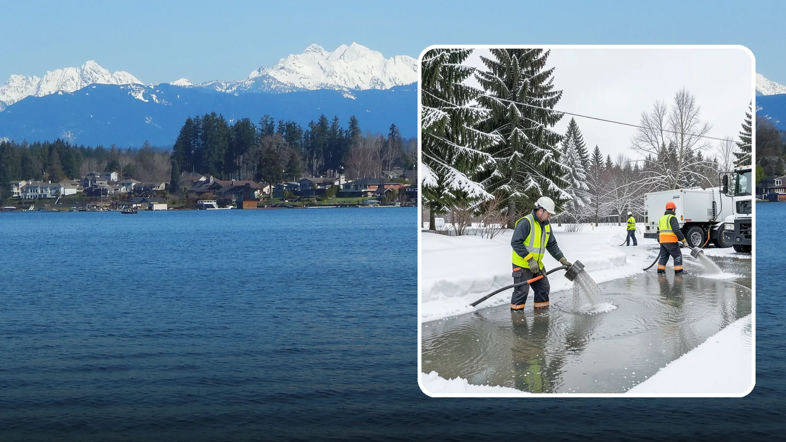 Snowmelt Flooding Cleanup in Lake Stevens, Snohomish County, WA - When rapid snowmelt floods your property, we clear the water and treat surfaces before the refreeze sets in.