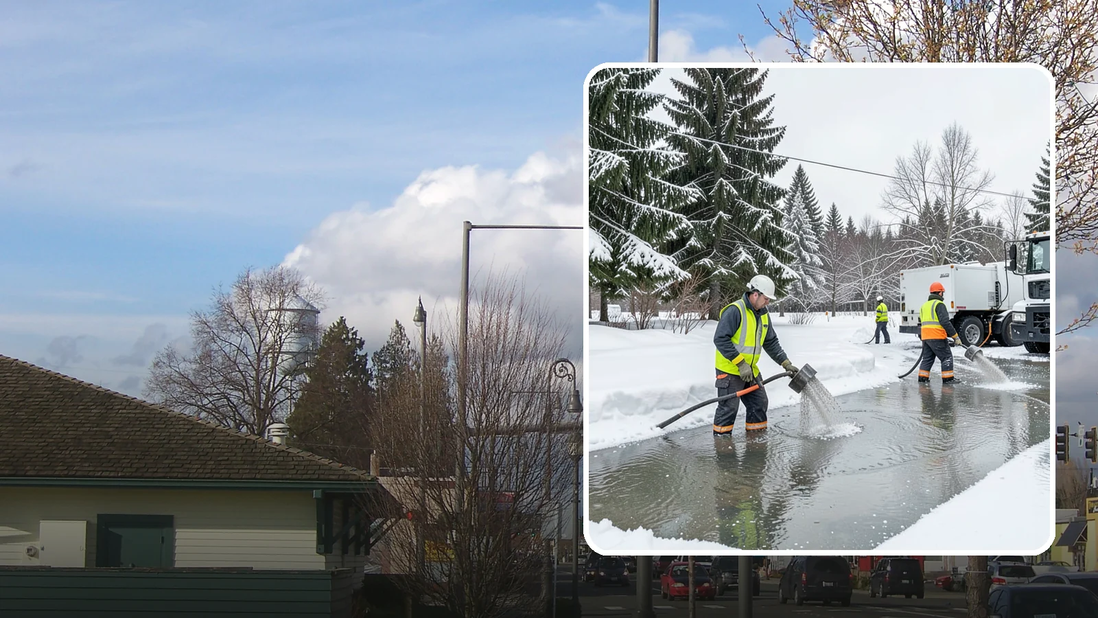 Snowmelt Flooding Cleanup in Marysville, Snohomish County, WA - When rapid snowmelt floods your property, we clear the water and treat surfaces before the refreeze sets in.
