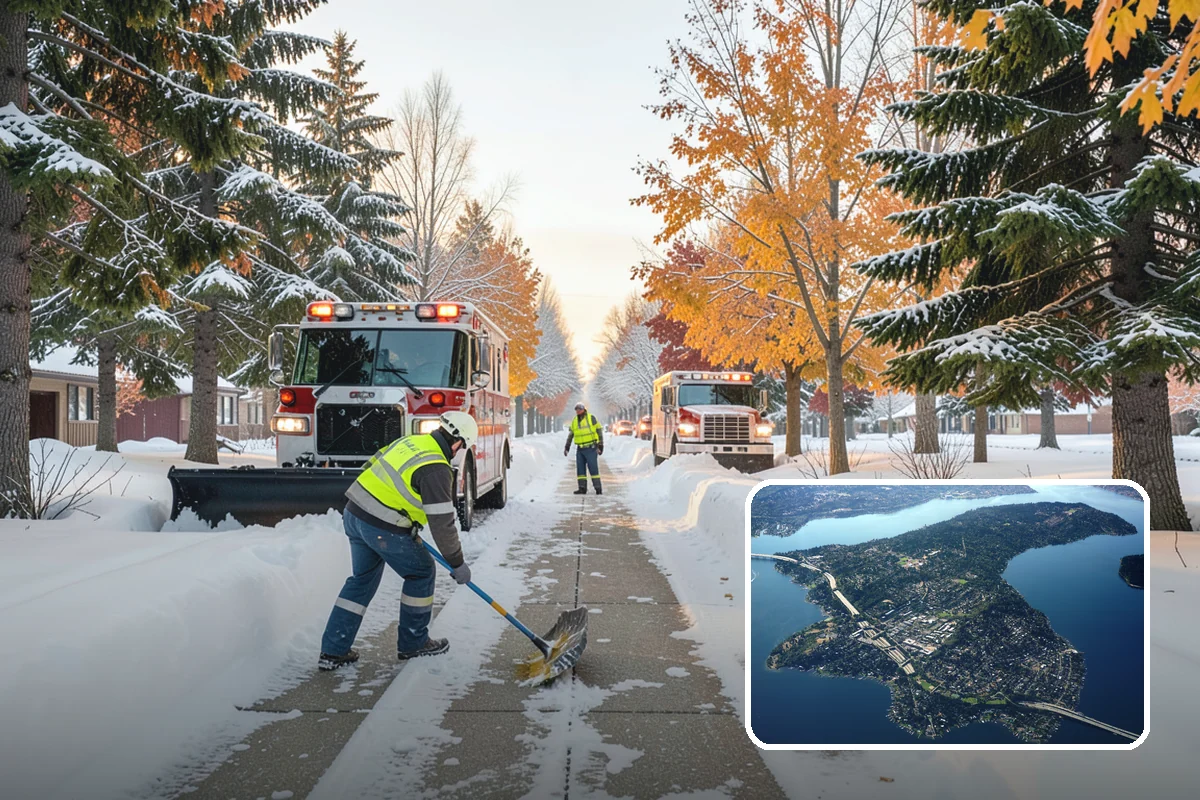 Snowmelt Flooding Cleanup in Mercer Island, King County, WA - Rapid clearing of ponded meltwater before it refreezes into sheets
