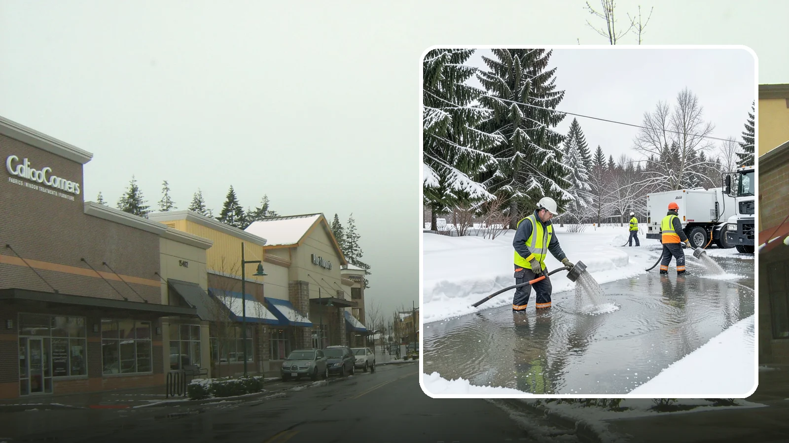 Snowmelt Flooding Cleanup in Mill Creek, Snohomish County, WA - When rapid snowmelt floods your property, we clear the water and treat surfaces before the refreeze sets in.