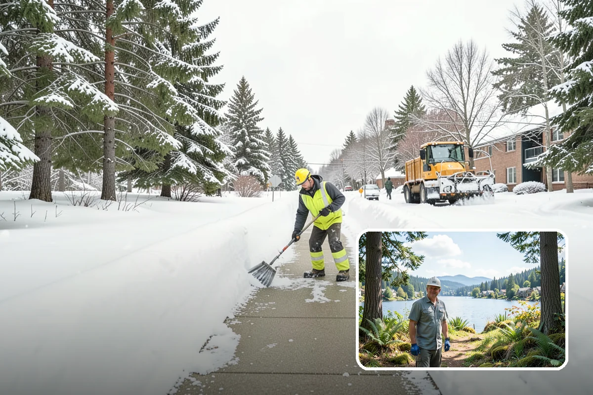 Snowmelt Flooding Cleanup in Milton, King County, WA - Rapid clearing of ponded meltwater before it refreezes into sheets