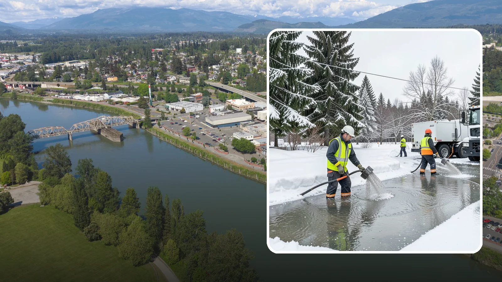 Snowmelt Flooding Cleanup in Mount Vernon, Skagit County, WA - When rapid snowmelt floods your property, we clear the water and treat surfaces before the refreeze sets in.