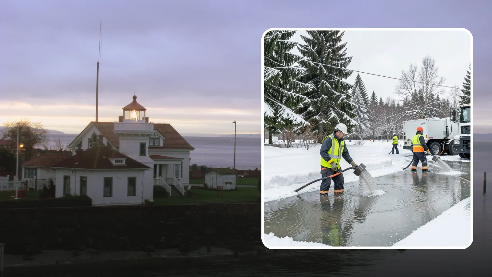 Snowmelt Flooding Cleanup in Mukilteo, Snohomish County, WA - When rapid snowmelt floods your property, we clear the water and treat surfaces before the refreeze sets in.