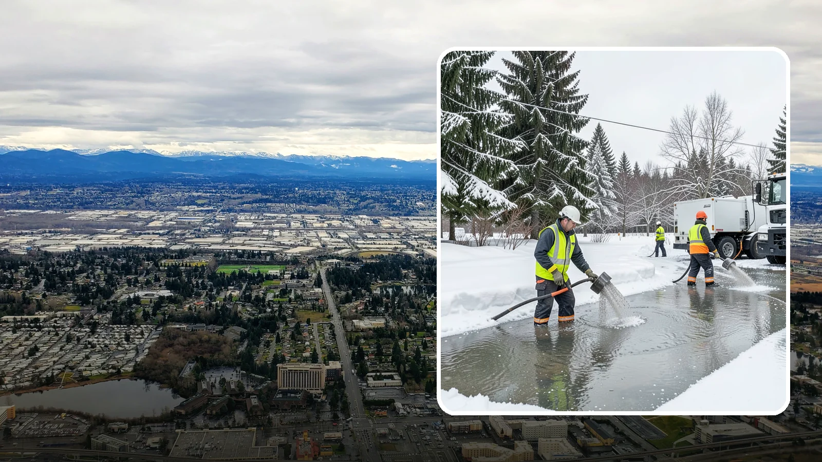 Snowmelt Flooding Cleanup in SeaTac, King County, WA - When rapid snowmelt floods your property, we clear the water and treat surfaces before the refreeze sets in.