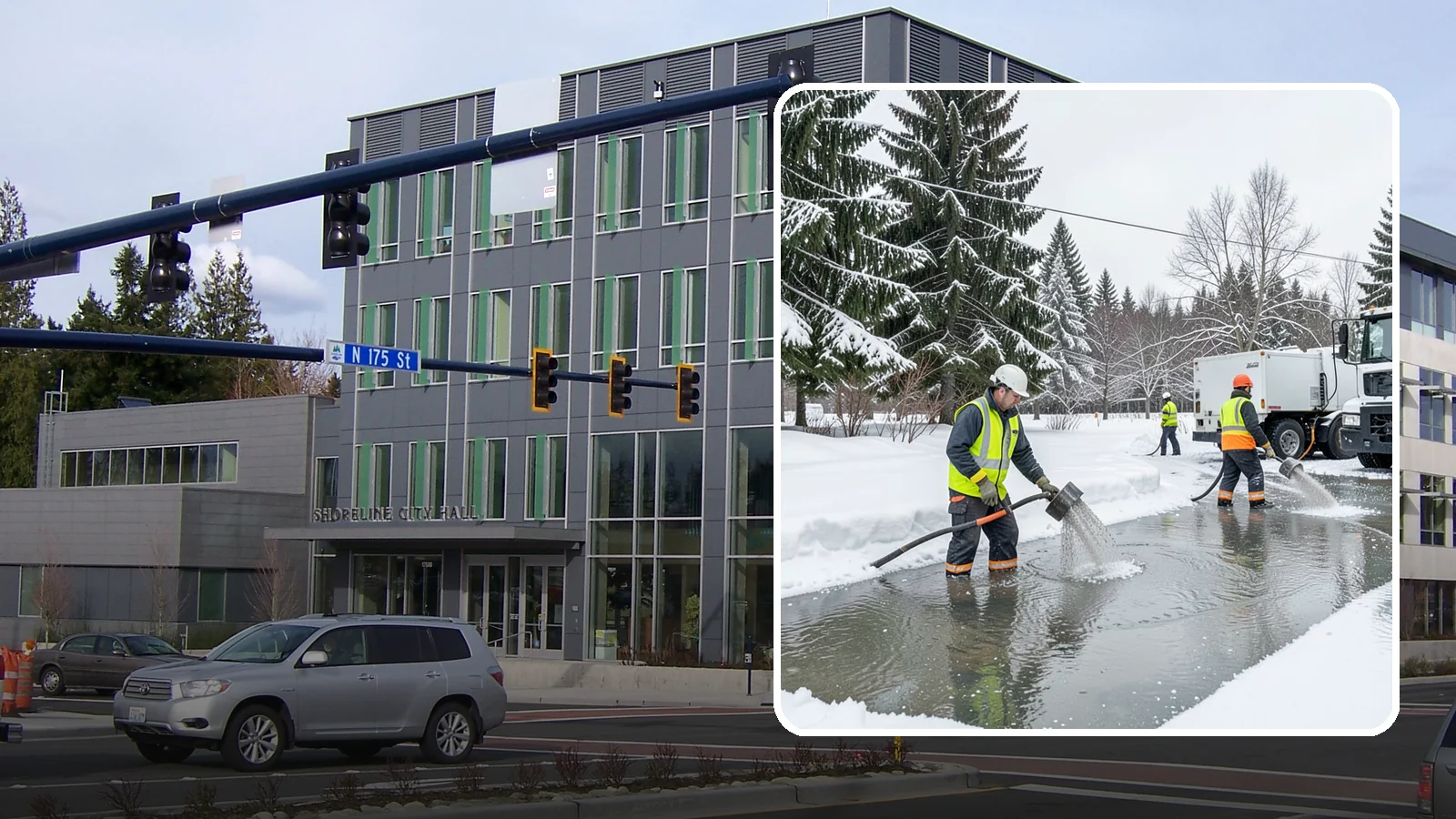 Snowmelt Flooding Cleanup in Shoreline, King County, WA - When rapid snowmelt floods your property, we clear the water and treat surfaces before the refreeze sets in.