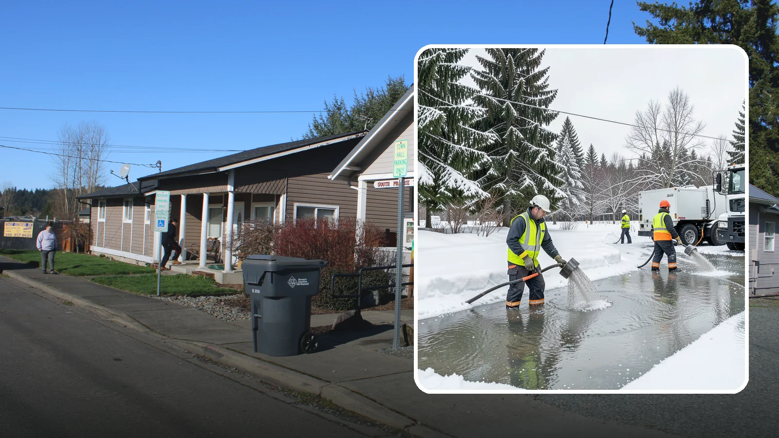 Snowmelt Flooding Cleanup in South Prairie, Pierce County, WA - When rapid snowmelt floods your property, we clear the water and treat surfaces before the refreeze sets in.